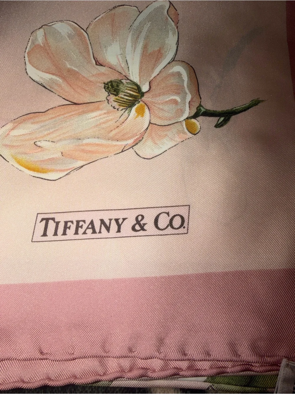 Tiffany & Co. Pink Floral Silk Scarf with Cream Blooms